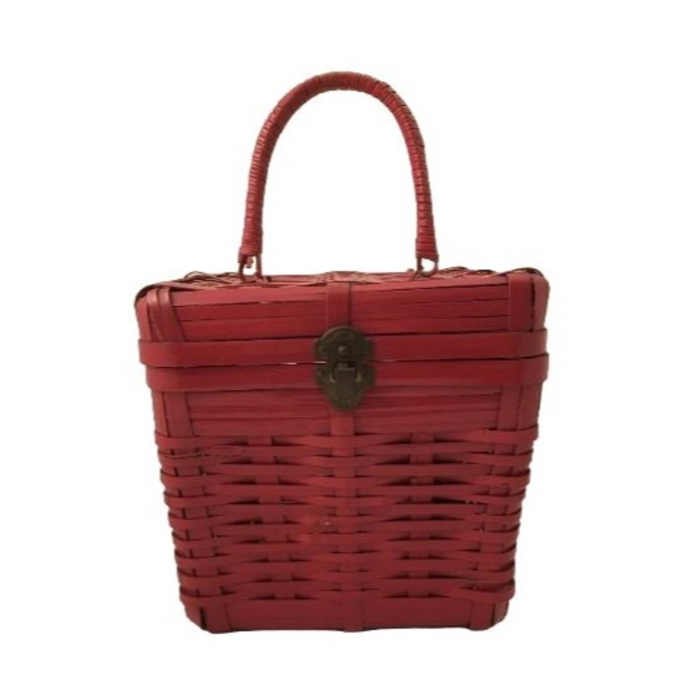 Red Box Bag Top Handle Basket Vintage Structured … - image 4